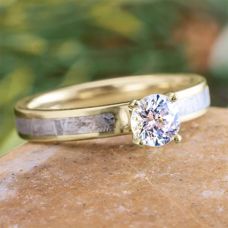 0.75 CT Solitaire with Meteorite in 14k Yellow Gold