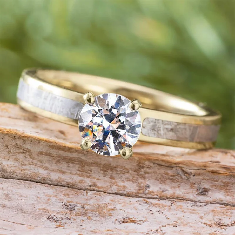 1.0 CT Diamond Engagement Ring with Meteorite in Yellow Gold