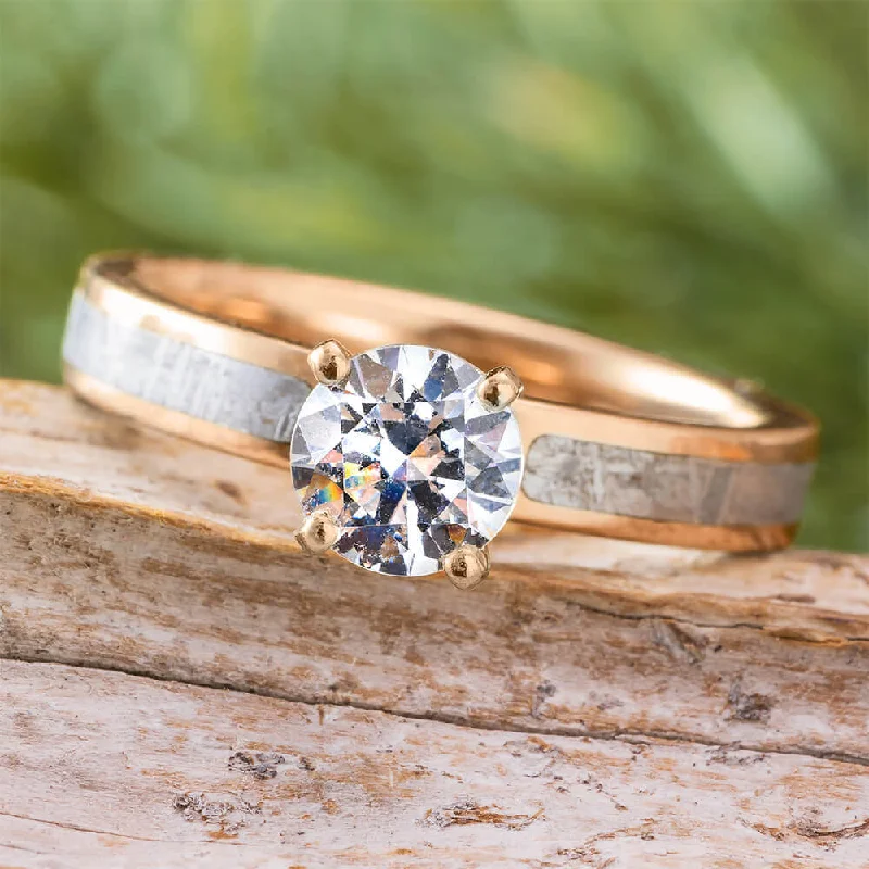 1.0 CT Rose Gold Engagement Ring with Meteorite