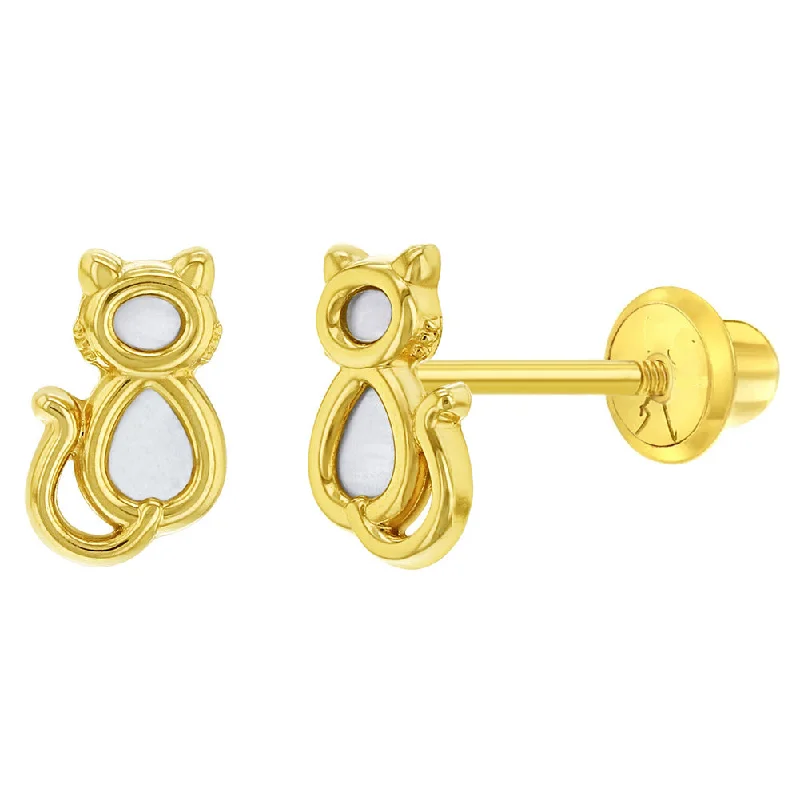 14k Cat Children's Screw Back Earrings