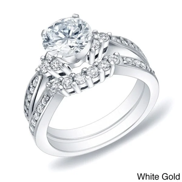 14k Gold 1 1/3ct TDW Round Diamond Engagement Ring Set by Auriya