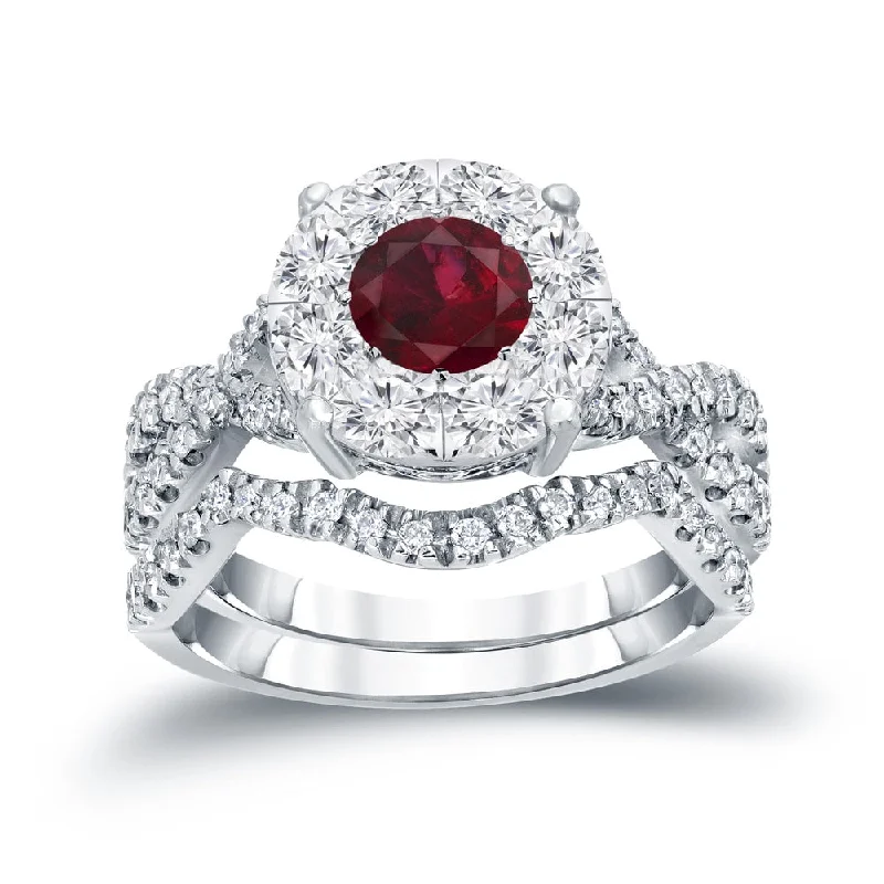 14k Gold 1/3ct Ruby and 7/8ct TDW Diamond Braided Infinity Engagement Ring Set by Auriya