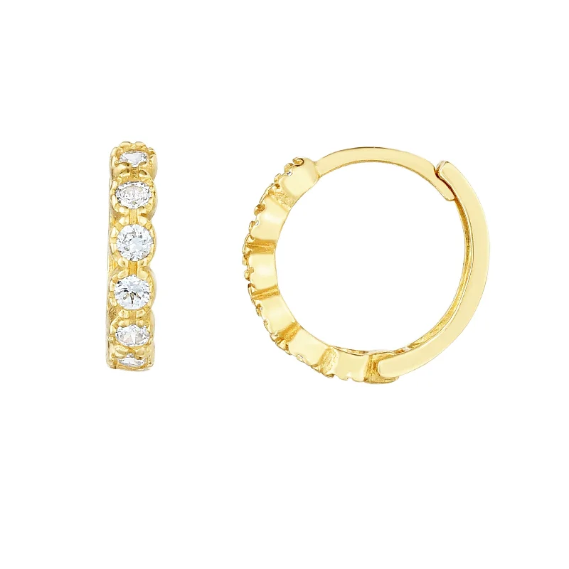 14K Gold Round CZ Huggie Earring