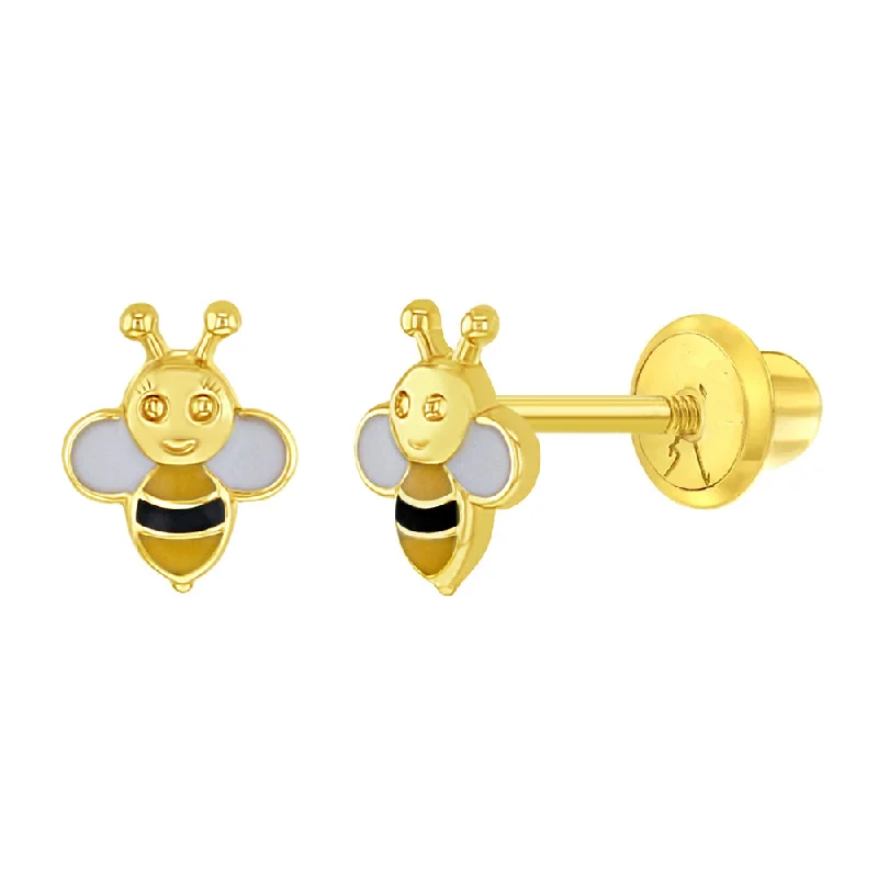 14k Honey Bee Children's Screw Back Earrings