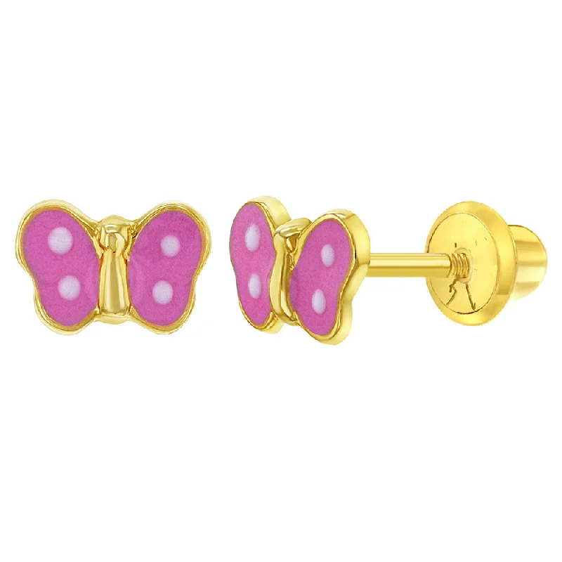 14k Pink Butterfly Children's Screw Back Earrings