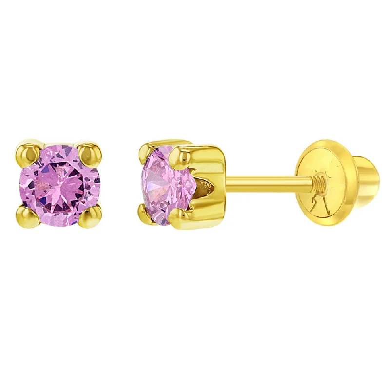 14k Pink CZ Stud Children's Screw Back Earrings