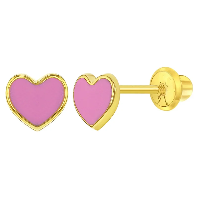 14k Pink Heart Children's Screw Back Earrings