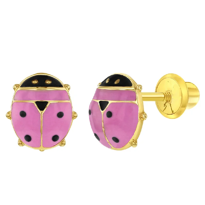 14k Pink Ladybug Children's Screw Back Earrings