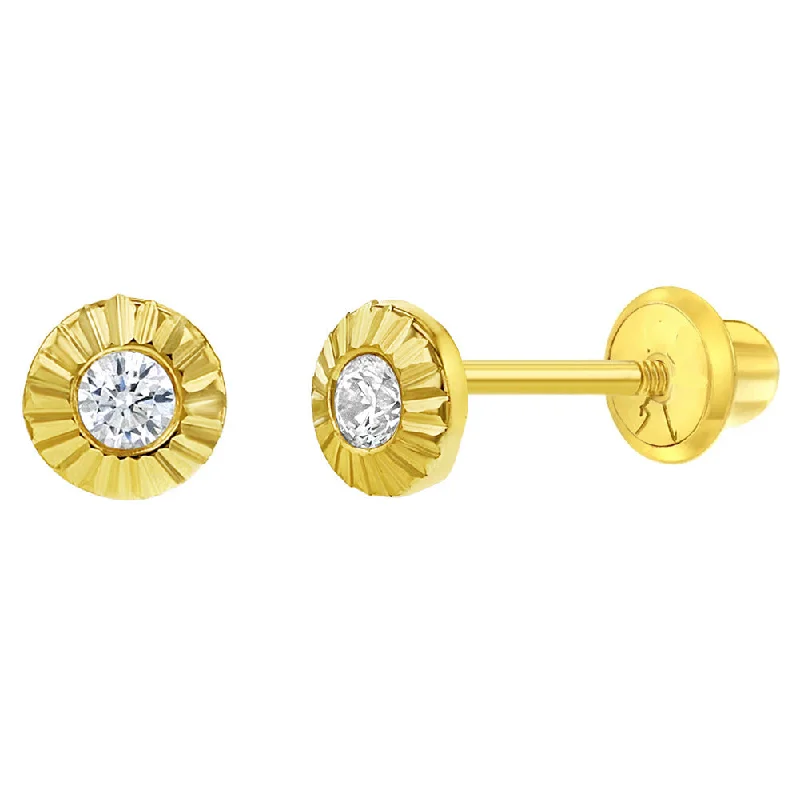 14k Radiant Clear CZ Children's Screw Back Earrings