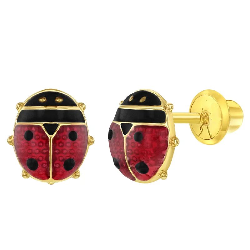 14k Red Ladybug Children's Screw Back Earrings