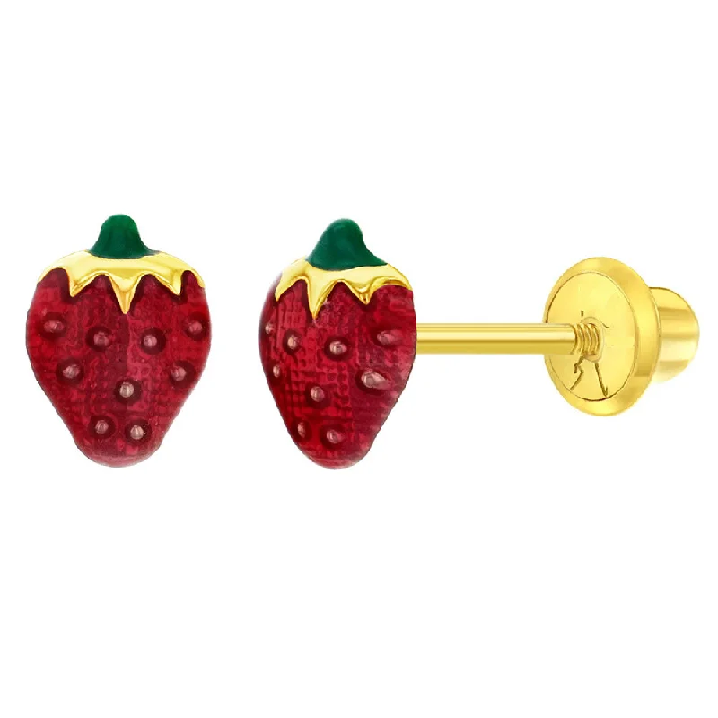 14k Summer Strawberry Children's Screw Back Earrings