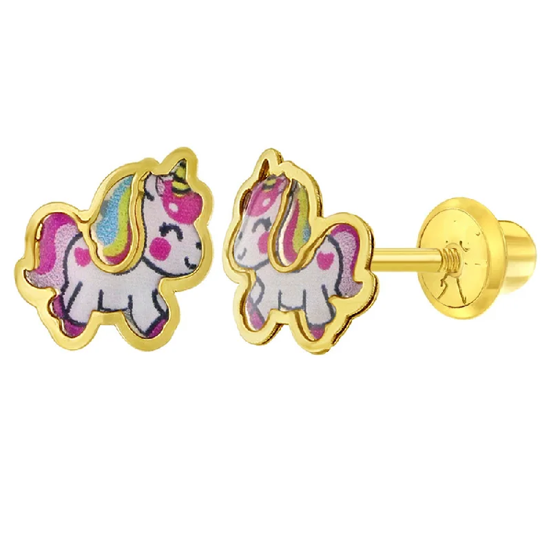 14k Unicorn Children's Screw Back Earrings