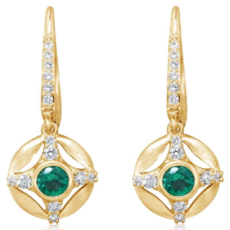 14K Yellow Gold Emerald/Diamond Earrings