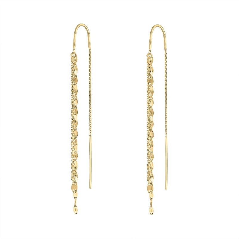 14KT GOLD MIXED CHAIN THREADER EARRING