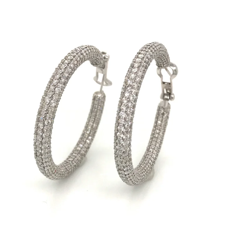 18kt White Gold Diamond Hoops