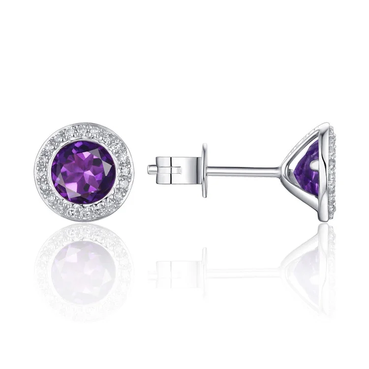 Amethyst & Diamond Earrings 14k