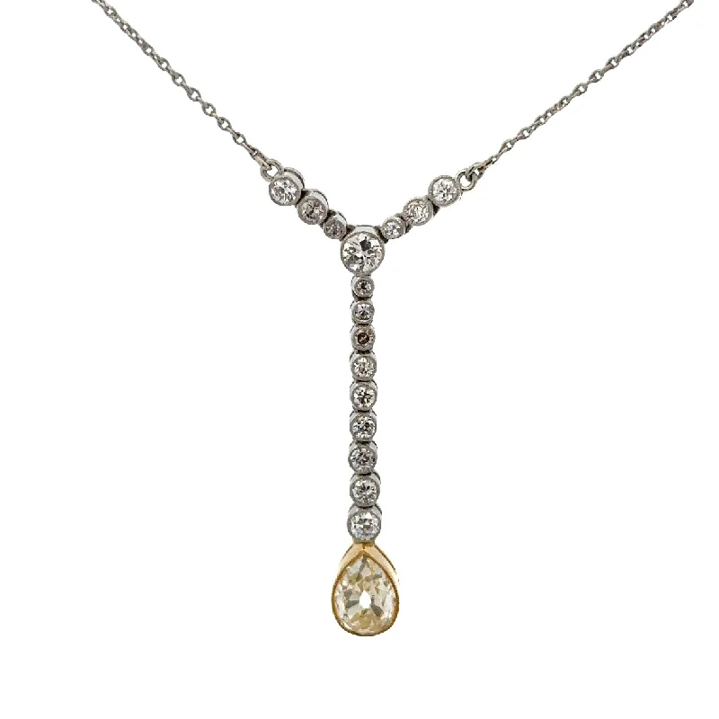 Antique Edwardian Yellow Diamond Pendant in Platinum and 18k Yellow Gold