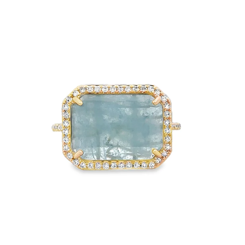 Aquamarine Slice and Diamond Ring in Yellow Gold