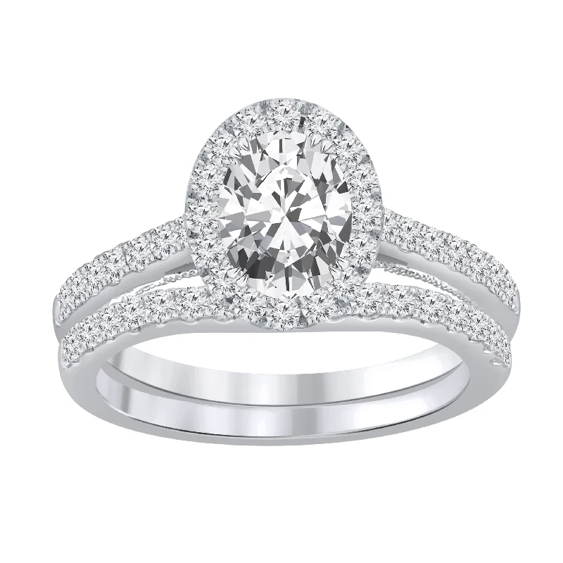 Auriya 1 3/4ctw Oval Shaped Halo Diamond Engagement Ring Set 14k Gold