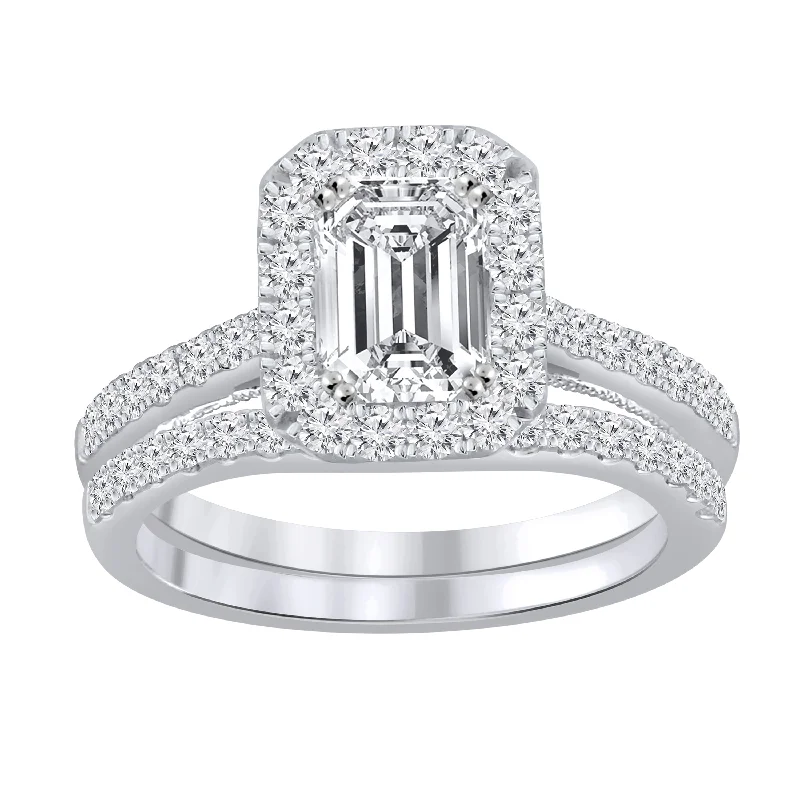 Auriya 1 4/5ctw Emerald-cut Halo Diamond Engagement Ring Set 14k Gold