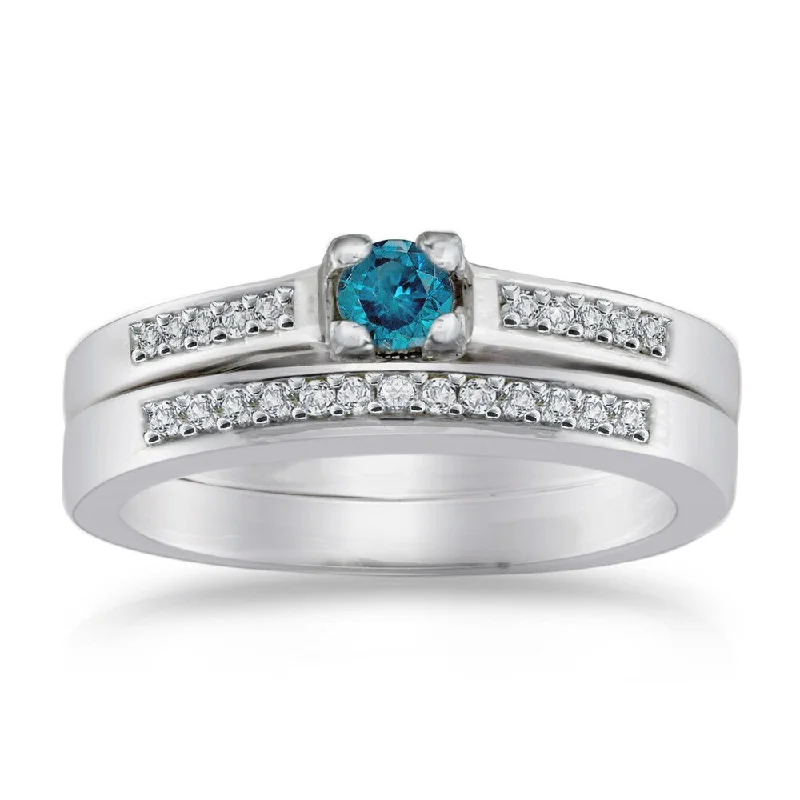 Auriya 10K Gold 1/4ctw Petite Blue Diamond Engagement Ring Set