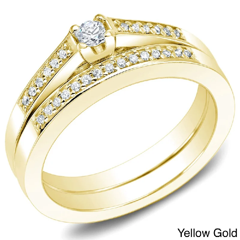 Auriya 10k Gold 1/4ctw Petite Round Accent Diamond Engagement Ring Set(I-J, I1-I2)