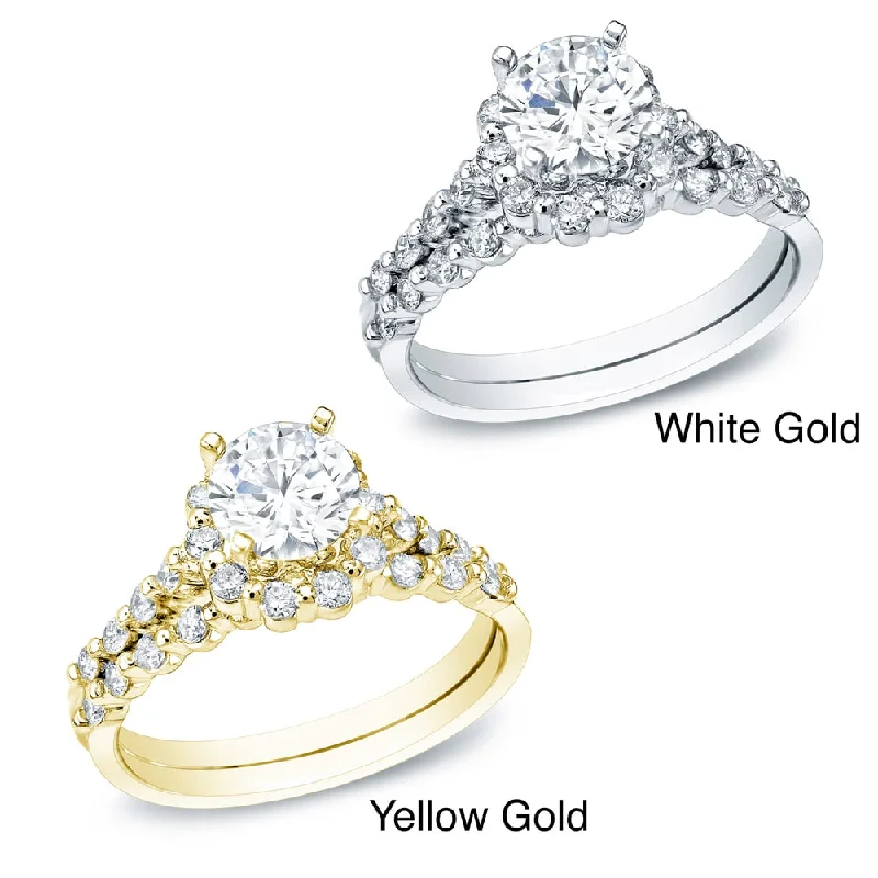 Auriya 14k Gold 1 1/2ctw Certified Diamond Bridal Ring Set (H-I, SI1-SI2)