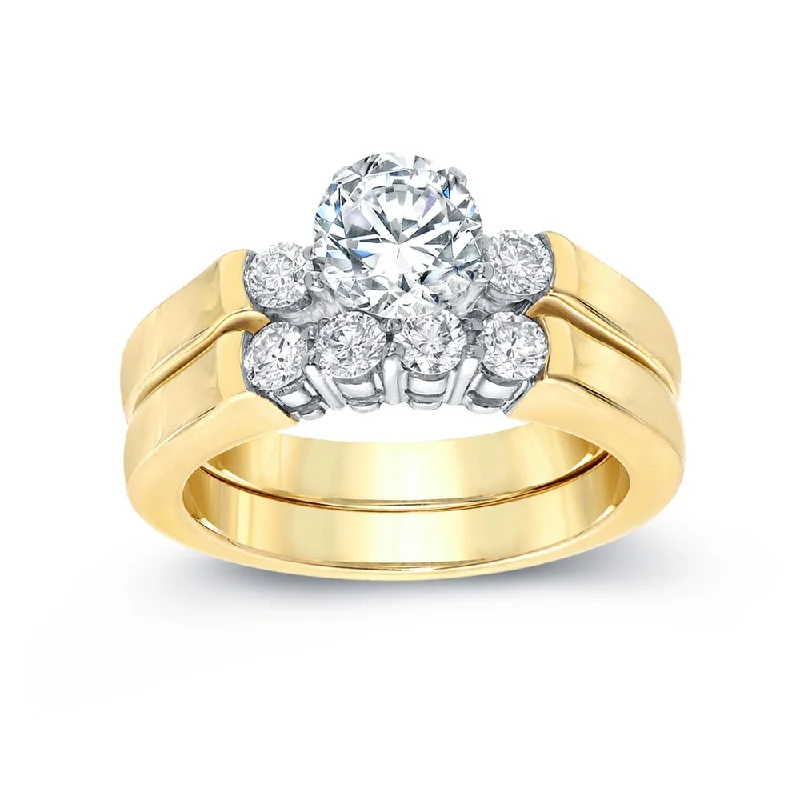 Auriya 14k Gold 1 1/4ctw 3-Stone Diamond Engagement Ring Set 14k Two-Tone Gold Certified