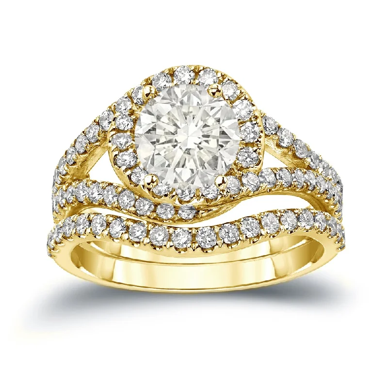 Auriya 14k Gold 1 7/8ctw Halo Diamond Engagement Ring Set Certified