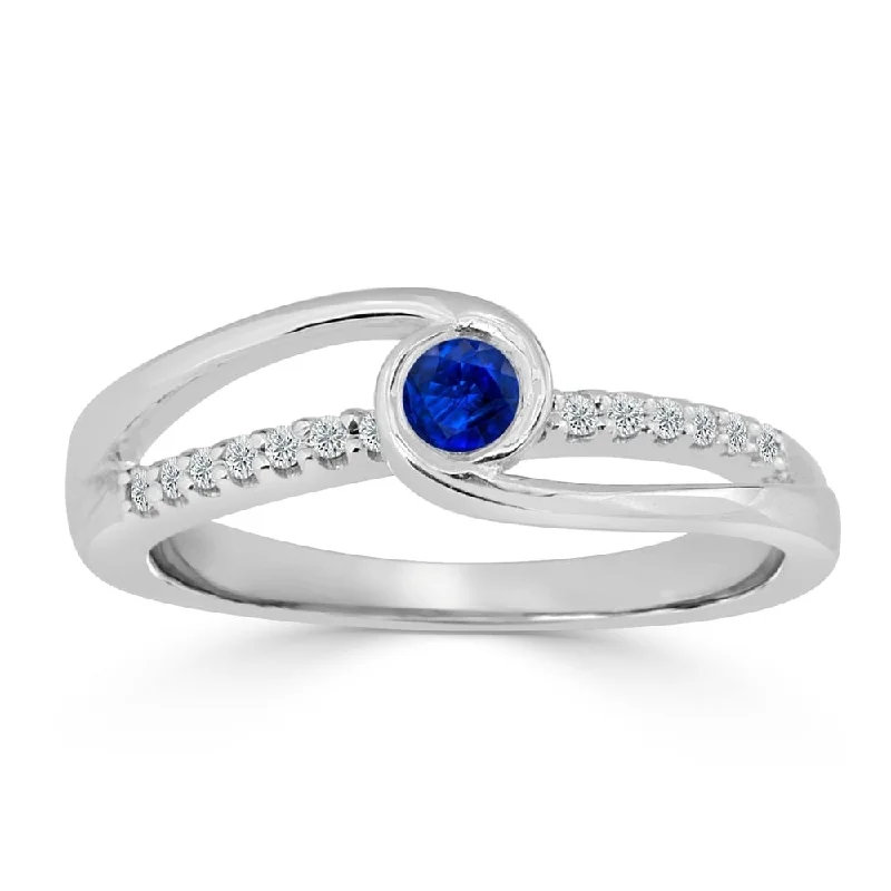 Auriya 14k Gold 1/8ct Blue Sapphire and 1/8 TDW White Diamond Bezel Set Engagement Ring