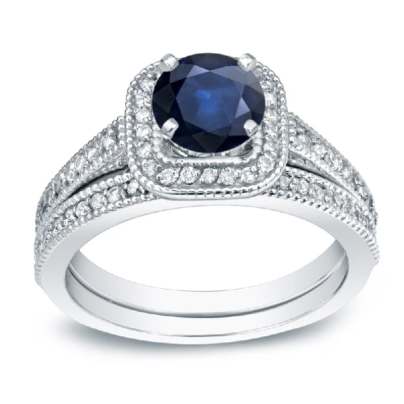 Auriya 14k Gold 2/5ct Blue Sapphire and 3/5ctw Diamond Engagement Ring Set