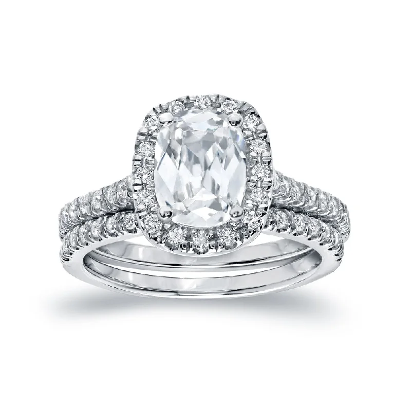 Auriya 14k Gold 2ctw Cushion-cut Halo Diamond Engagement Ring Set