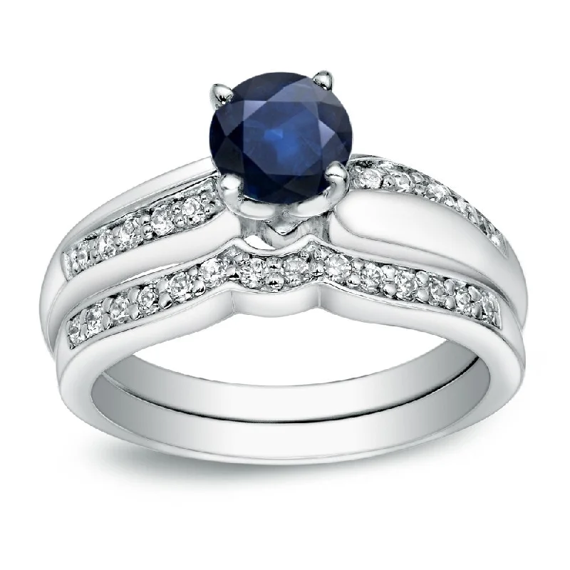 Auriya 14k Gold 3/4ct Blue Sapphire and 1/4ctw Diamond Engagement Ring Set