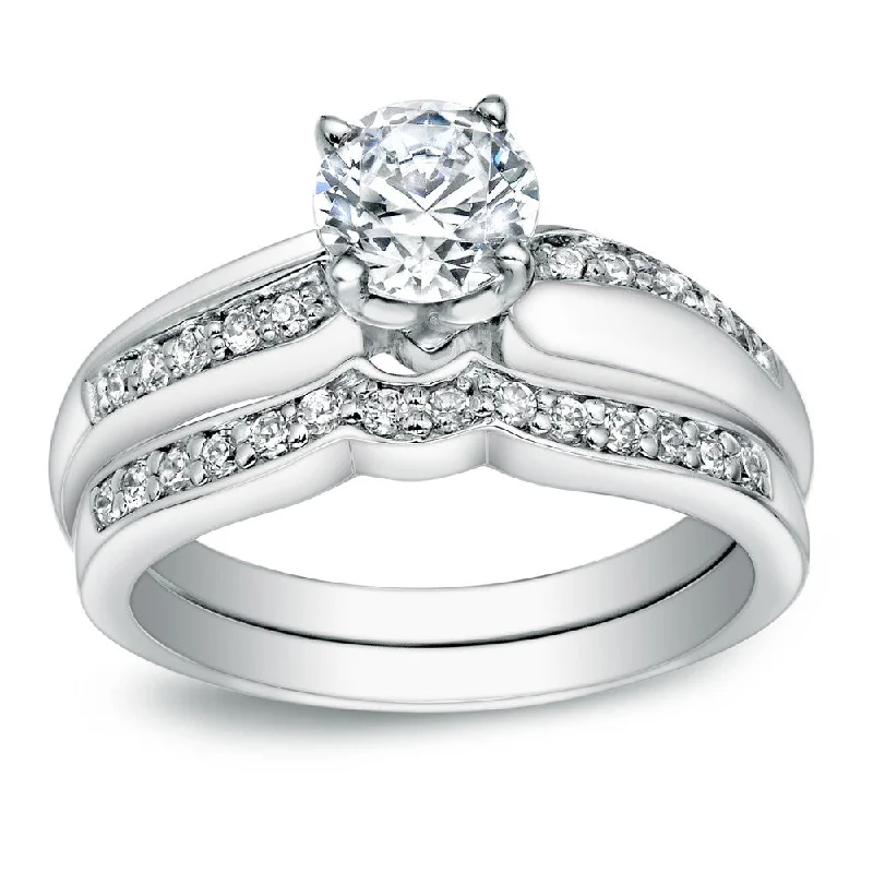 Auriya 1ct TDW Round Diamond Engagement Ring Set Platinum Certified