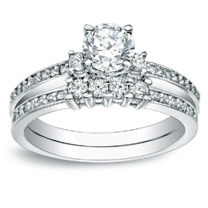 Auriya Platinum 1 1/3ctw Round Diamond Engagement Ring Set Certified