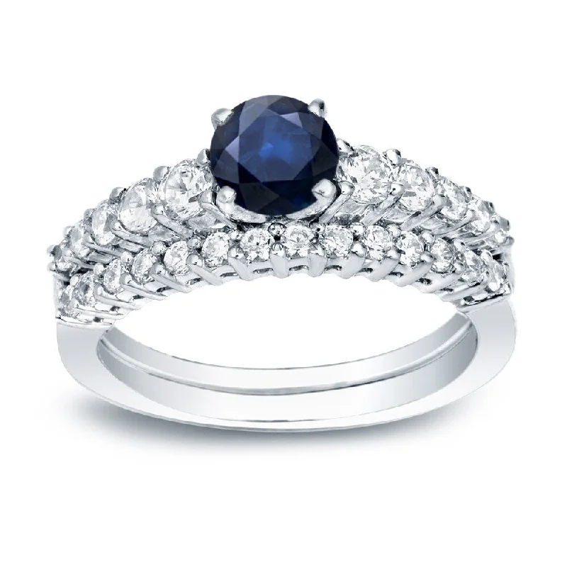 Auriya Platinum 1/2ct Blue Sapphire and Diamond Engagement Ring Set 1/2ctw