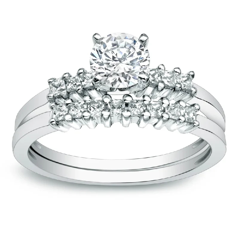 Auriya Platinum 1 carat TW Classic Round Diamond Engagement Ring Set