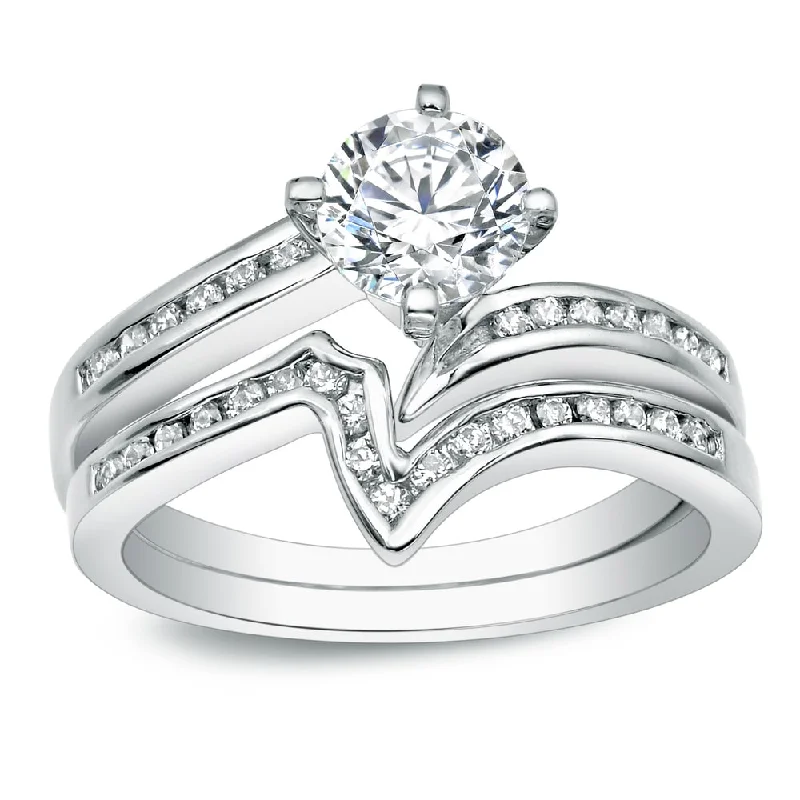 Auriya Platinum 1 carat TW Modern Round Diamond Engagement Ring Set