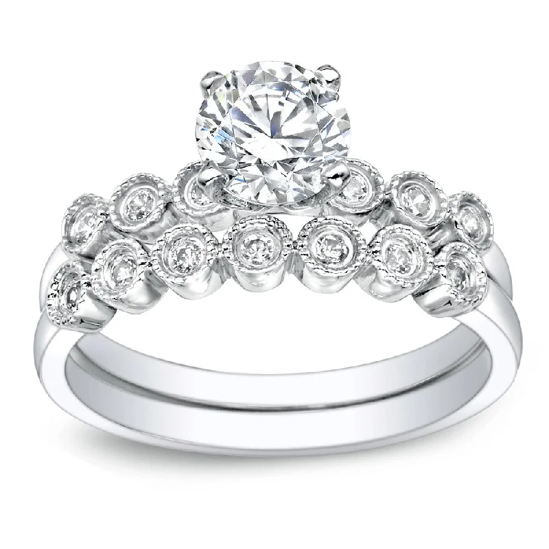 Auriya Platinum 1 carat TW Vintage Round Diamond Engagement Ring Set