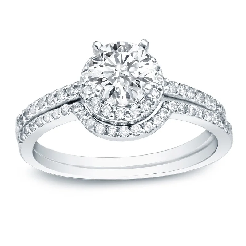 Auriya Platinum 1ct TDW Certified Round Diamond Halo Engagement Ring Set