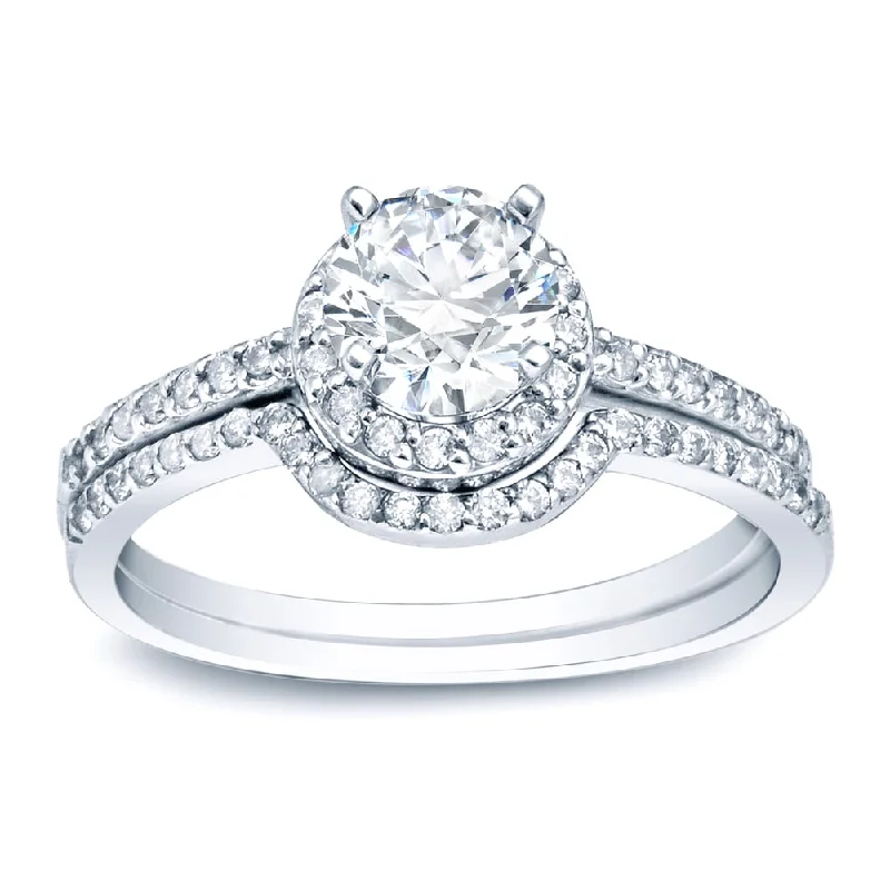 Auriya Platinum 1ctw Round Halo Diamond Engagement Ring Set