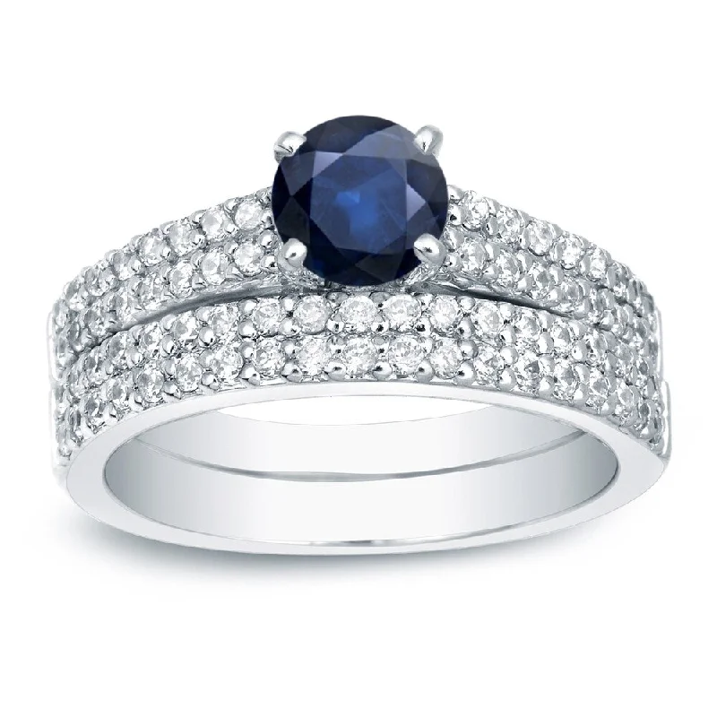 Auriya Platinum 3/4ct Blue Sapphire and 3/4ctw Diamond Engagement Ring Set