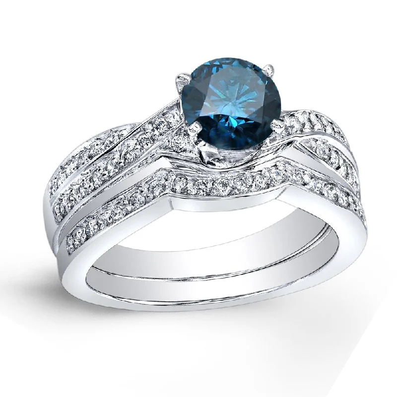 Auriya Platinum 3/4ctw Twisted Round Blue Diamond Engagement Ring Set