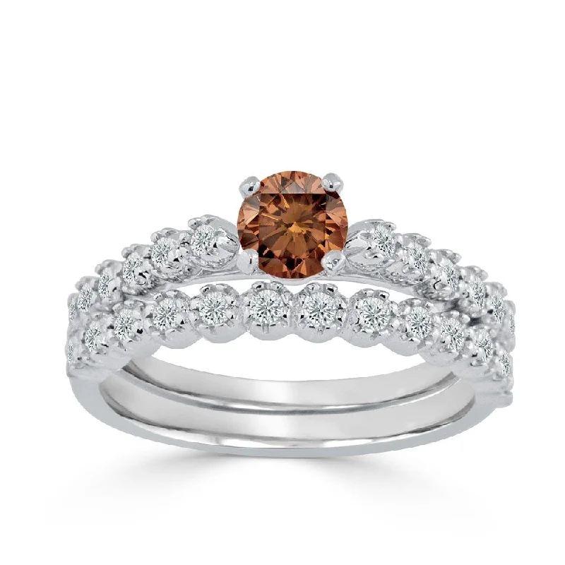 Auriya Round 3/4ct TDW Brown Diamond Engagement Ring Set 14k Gold