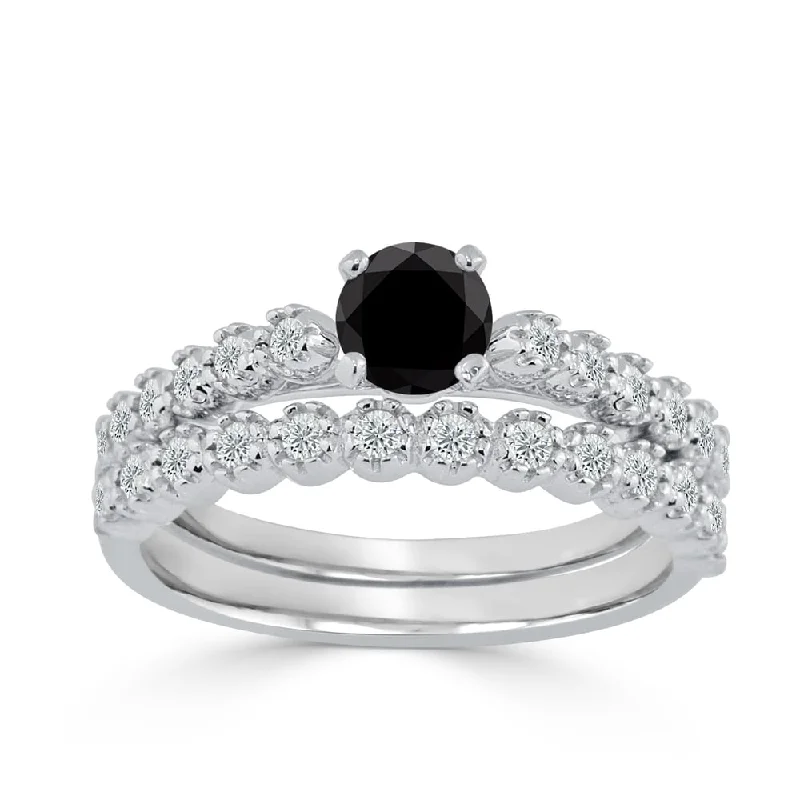 Auriya Round 3/4ctw Black Diamond Engagement Ring Set 14k Gold