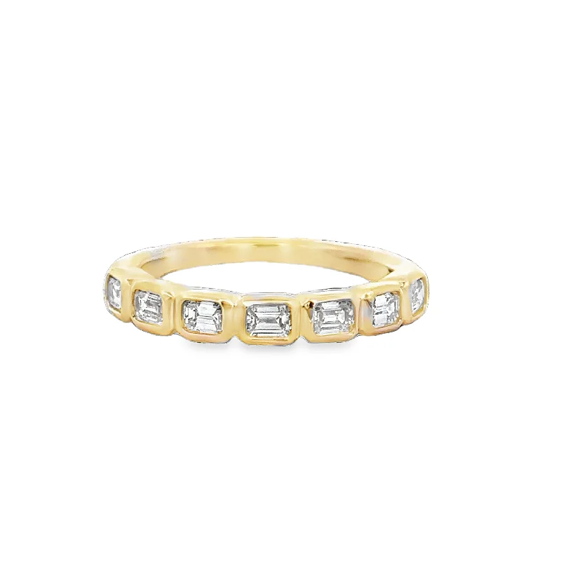 Bezel Set Emerald Cut Diamond Band in Yellow Gold