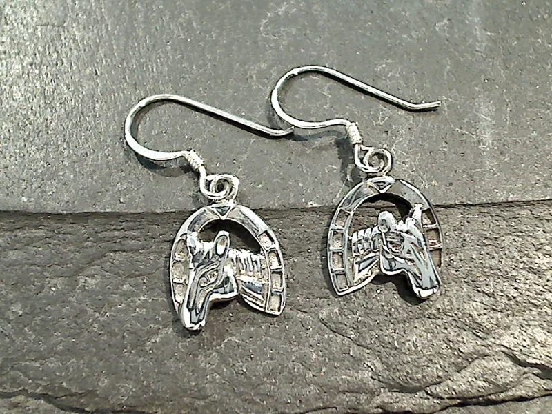 Sterling Silver Horse Head In Horseshoe Small Earrings