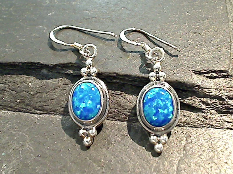 Lab Created Opal, Sterling Silver Earrings