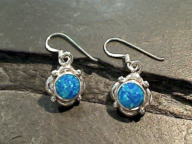 Lab Created Opal, Sterling Silver Earrings