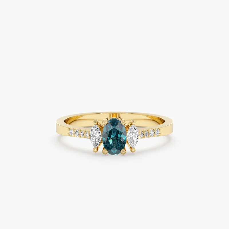 Teal Sapphire Diamond Engagement Ring, Wintra